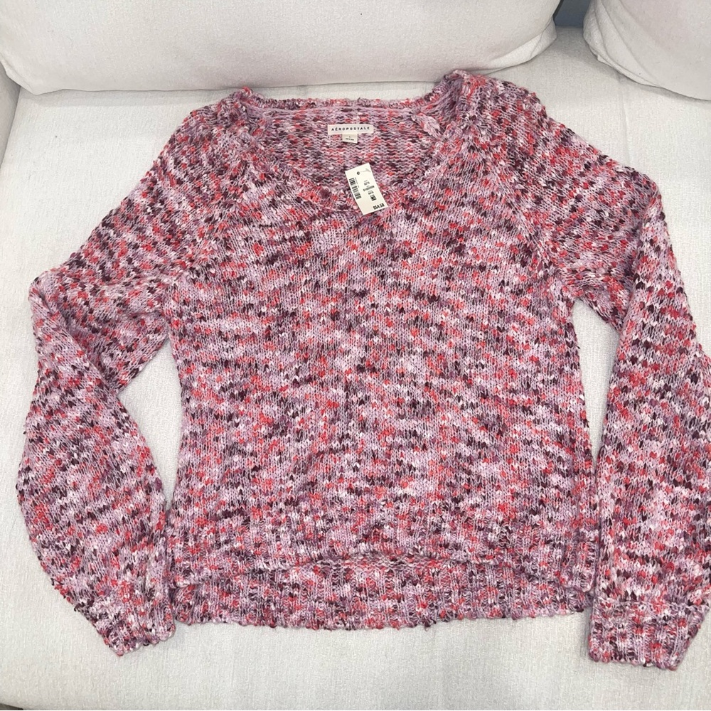 NWT Size L Aeropastle Popcorn Pink Multicolor Knit Sweater